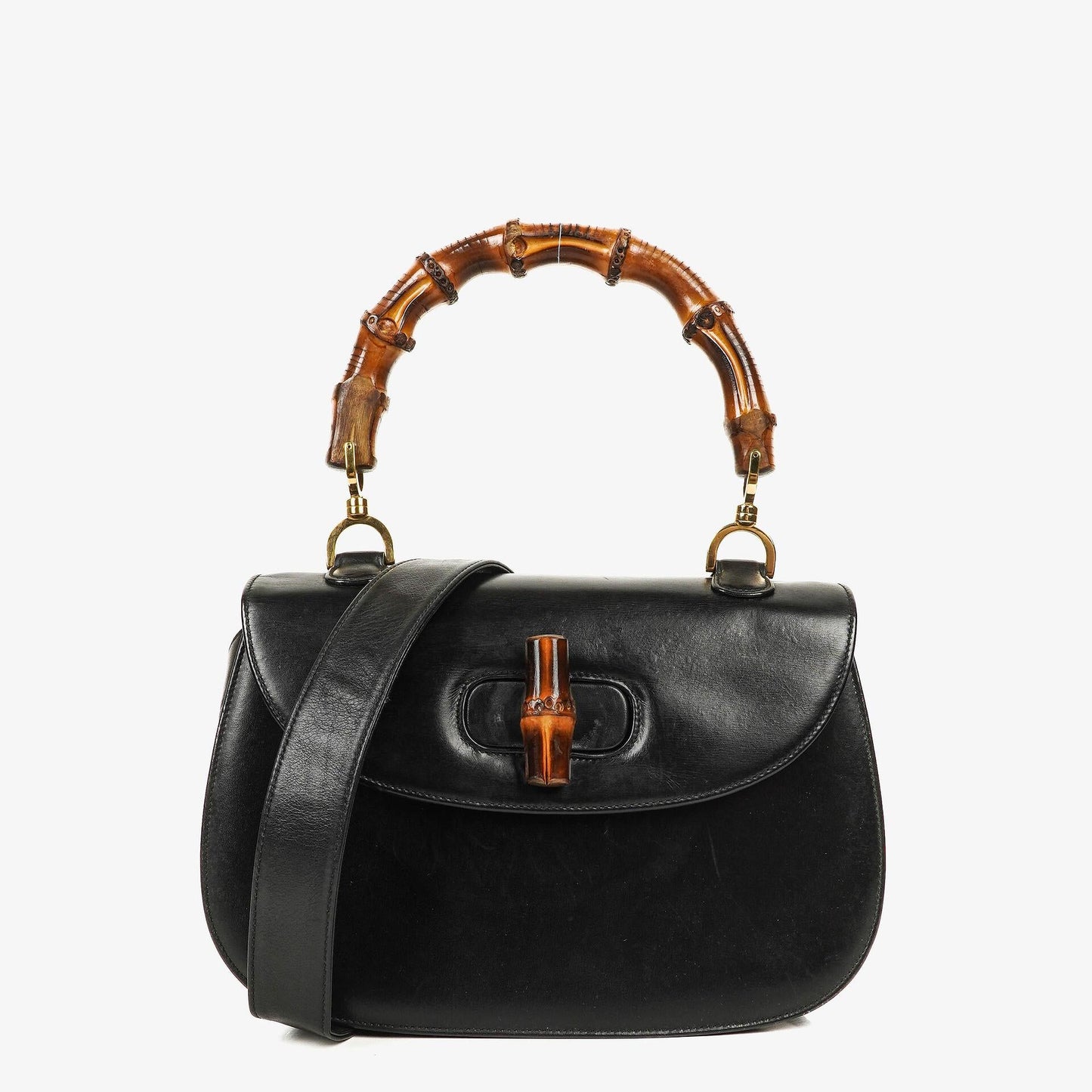 Gucci Convertible Bamboo Top Handle Black Leather Bag