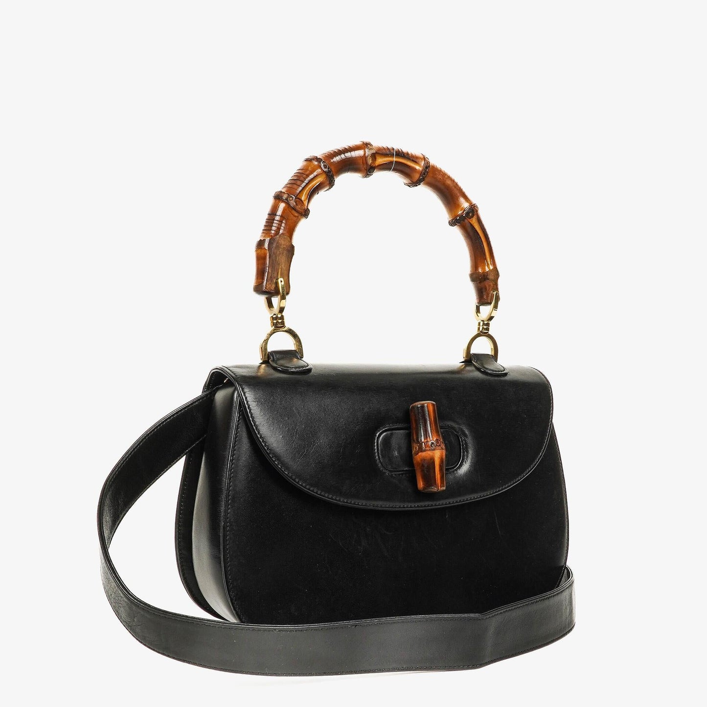 Gucci Convertible Bamboo Top Handle Black Leather Bag