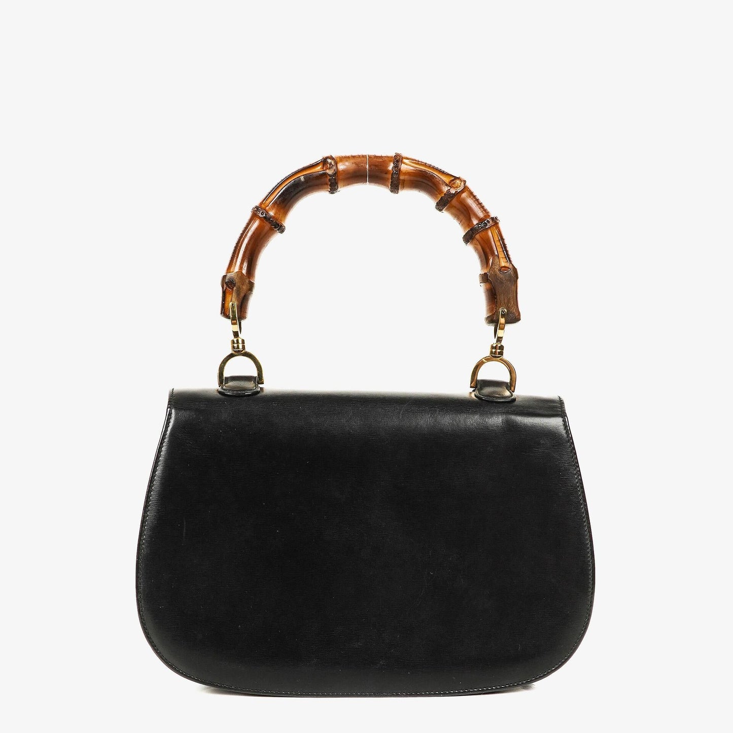 Gucci Convertible Bamboo Top Handle Black Leather Bag