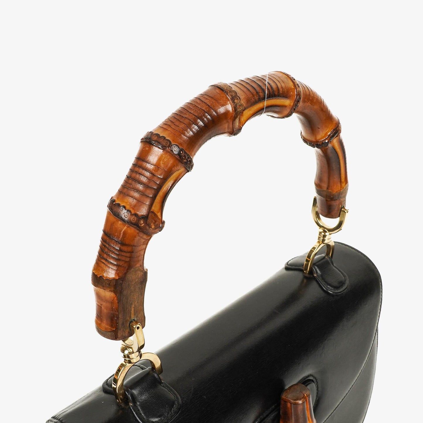 Gucci Convertible Bamboo Top Handle Black Leather Bag
