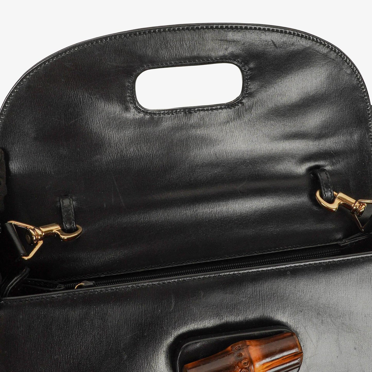 Gucci Convertible Bamboo Top Handle Black Leather Bag
