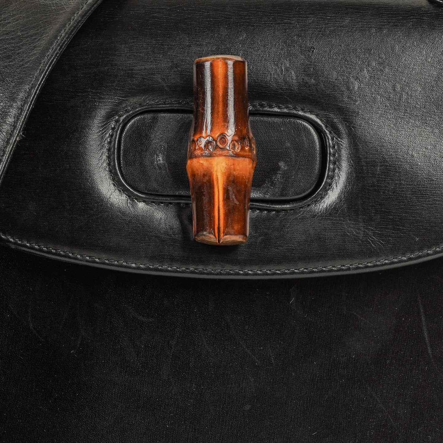 Gucci Convertible Bamboo Top Handle Black Leather Bag