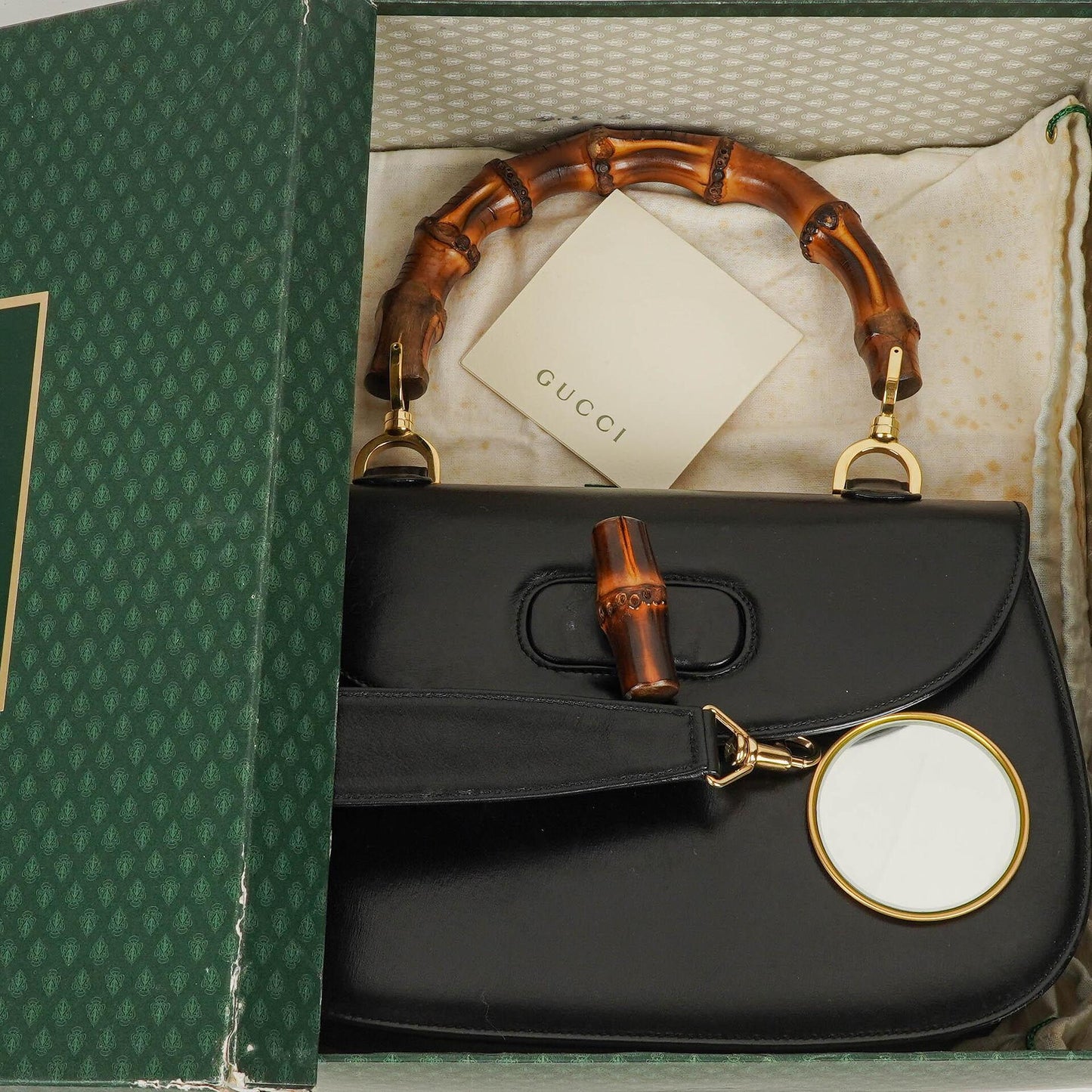 Gucci Convertible Bamboo Top Handle Black Leather Bag