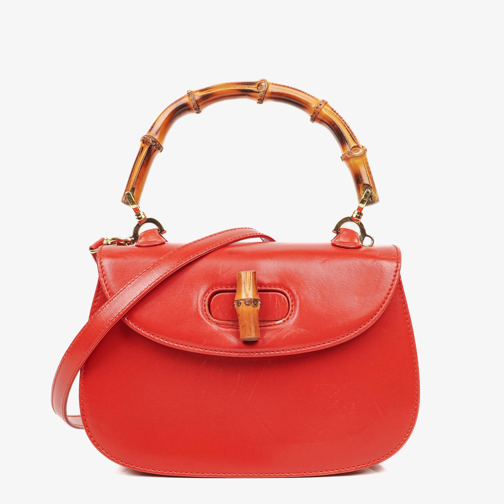 Gucci Convertible Bamboo Top Handle Red Leather Bag