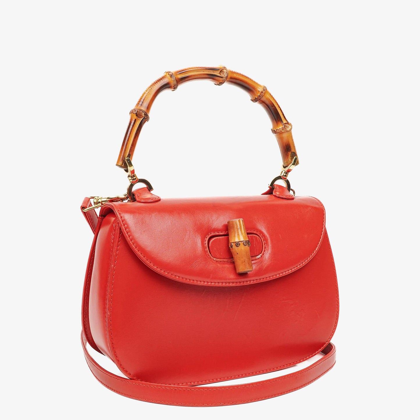 Gucci Convertible Bamboo Top Handle Red Leather Bag
