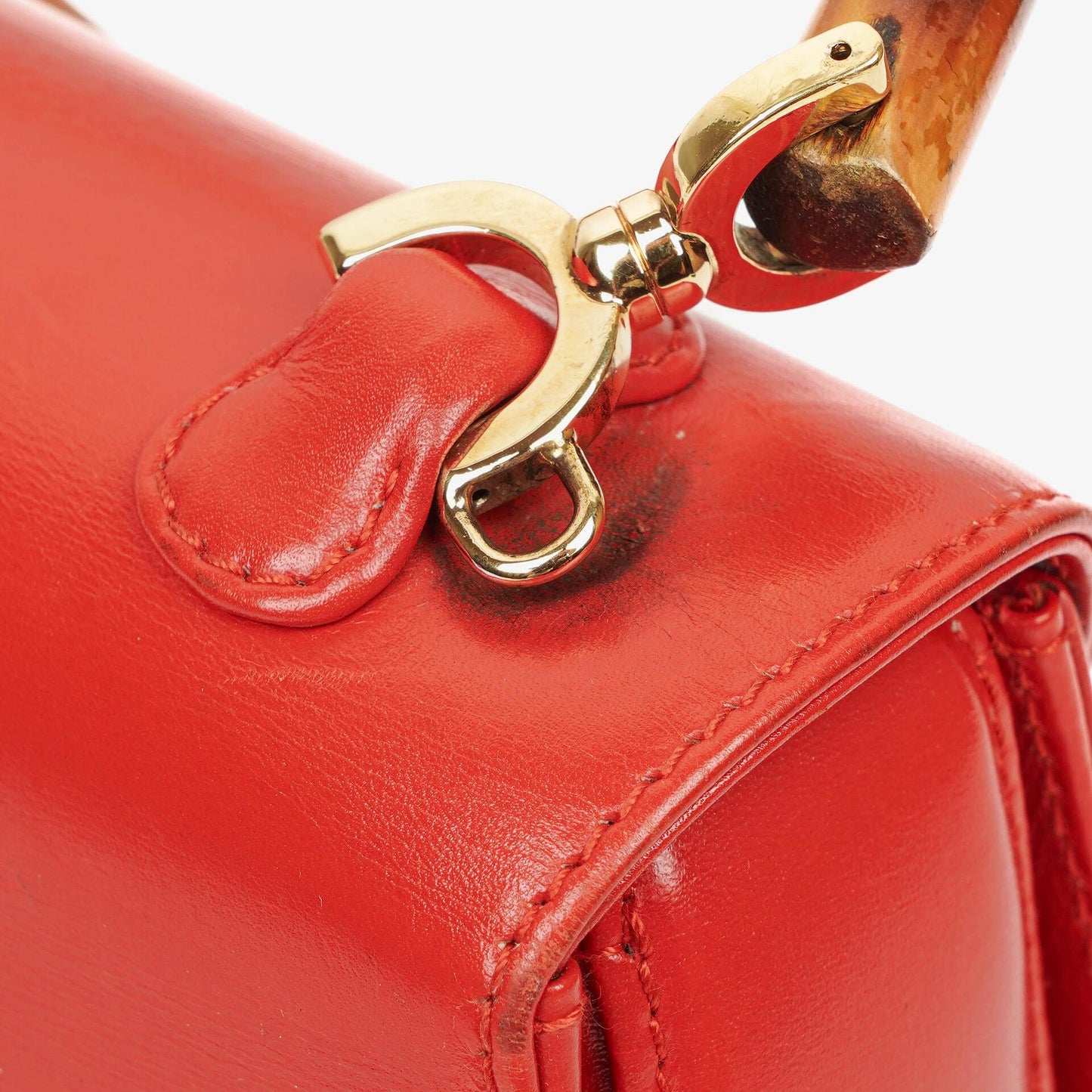 Gucci Convertible Bamboo Top Handle Red Leather Bag