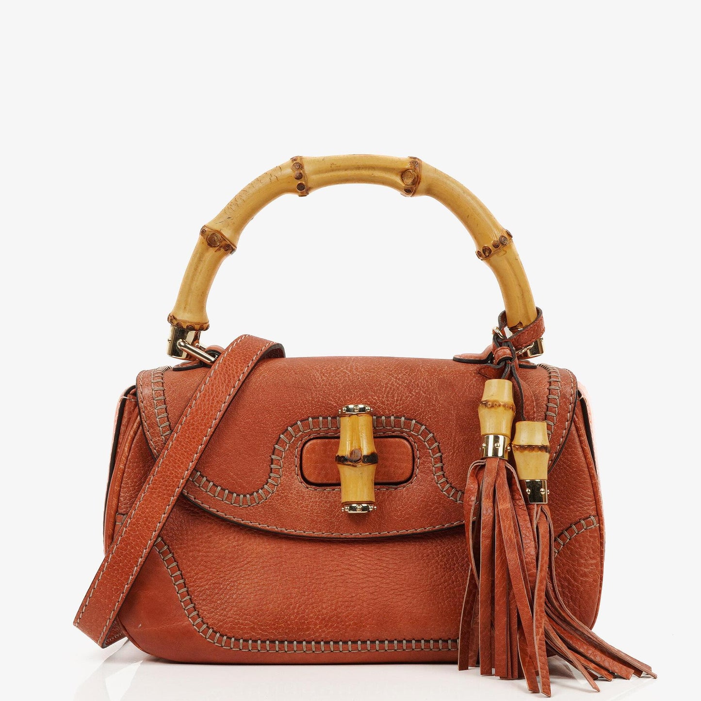 Gucci Coral Pebbled Calfskin Medium New Convertible Bamboo Top Handle Bag