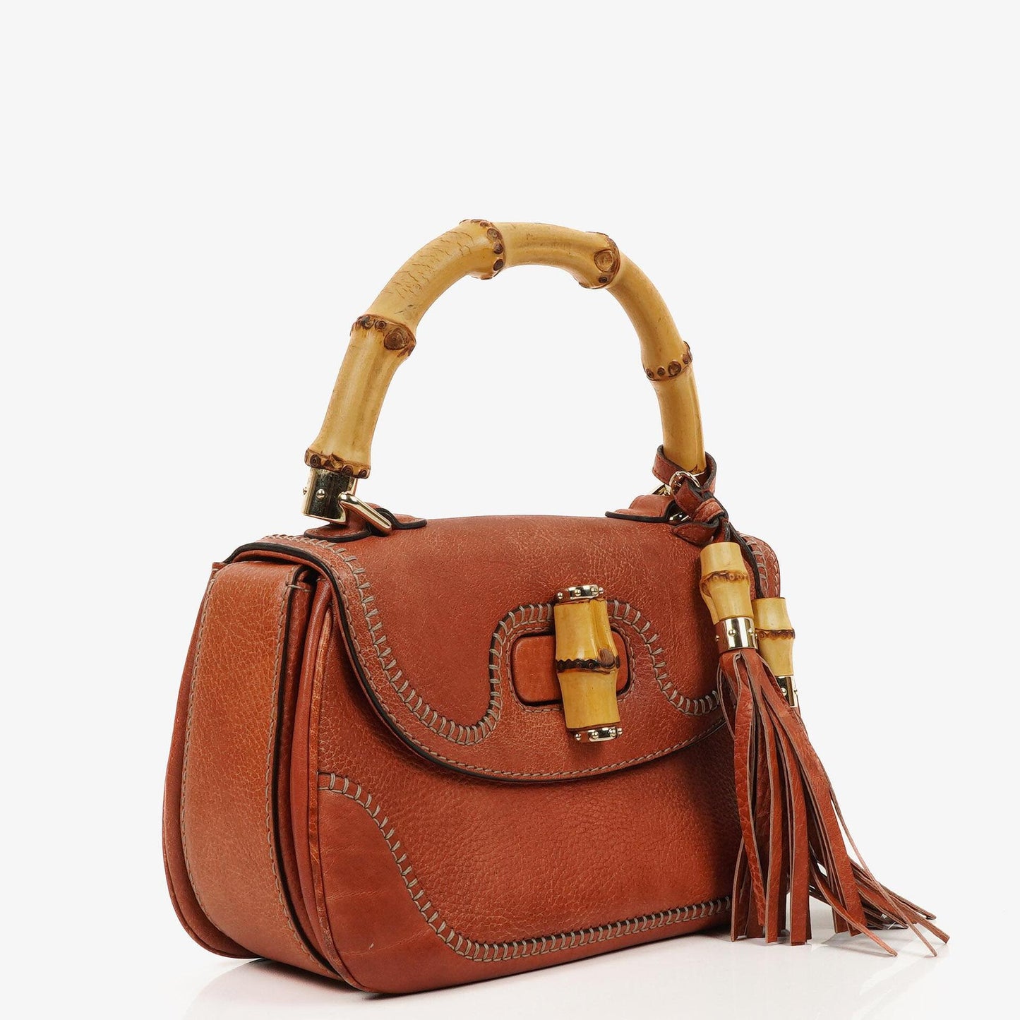 Gucci Coral Pebbled Calfskin Medium New Convertible Bamboo Top Handle Bag