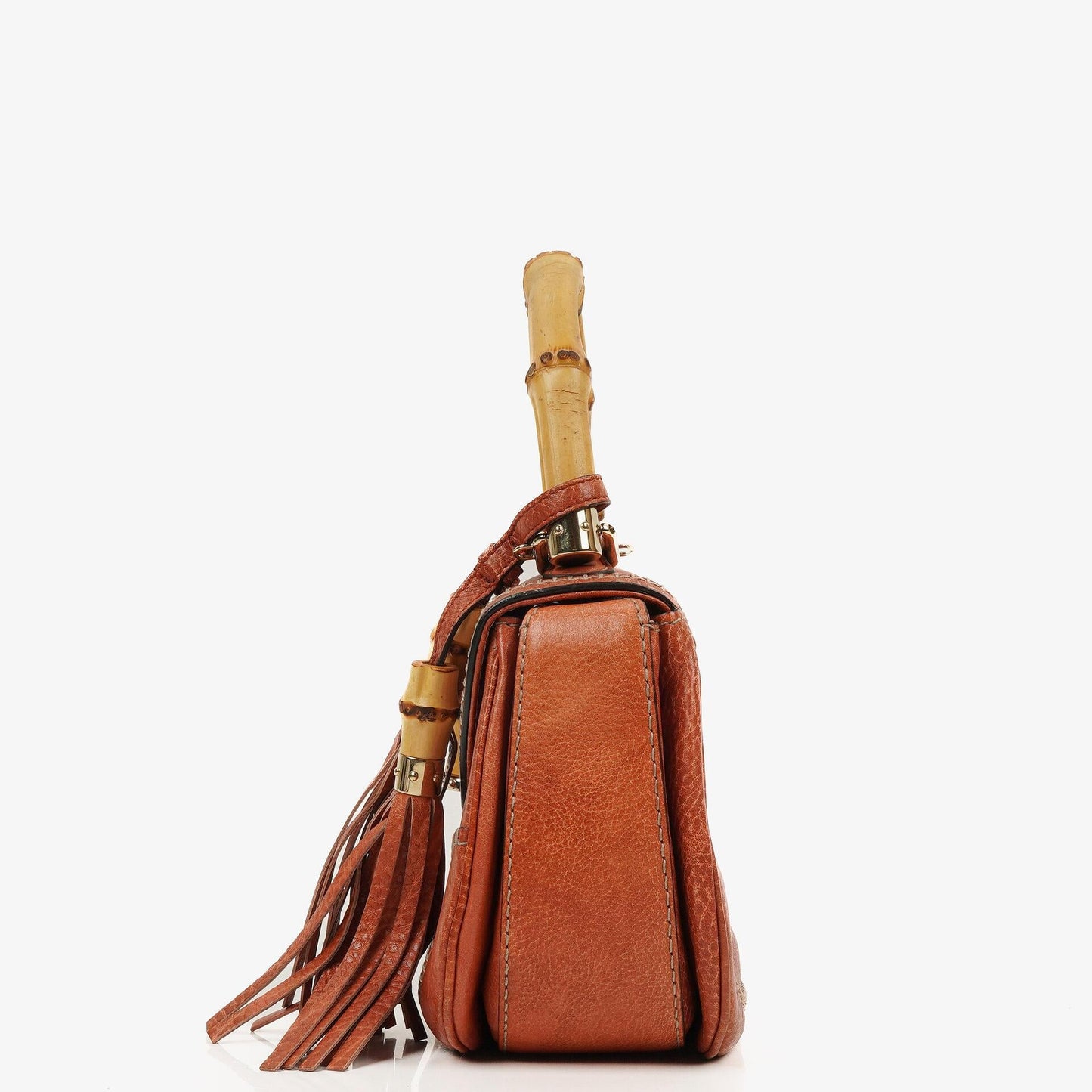 Gucci Coral Pebbled Calfskin Medium New Convertible Bamboo Top Handle Bag
