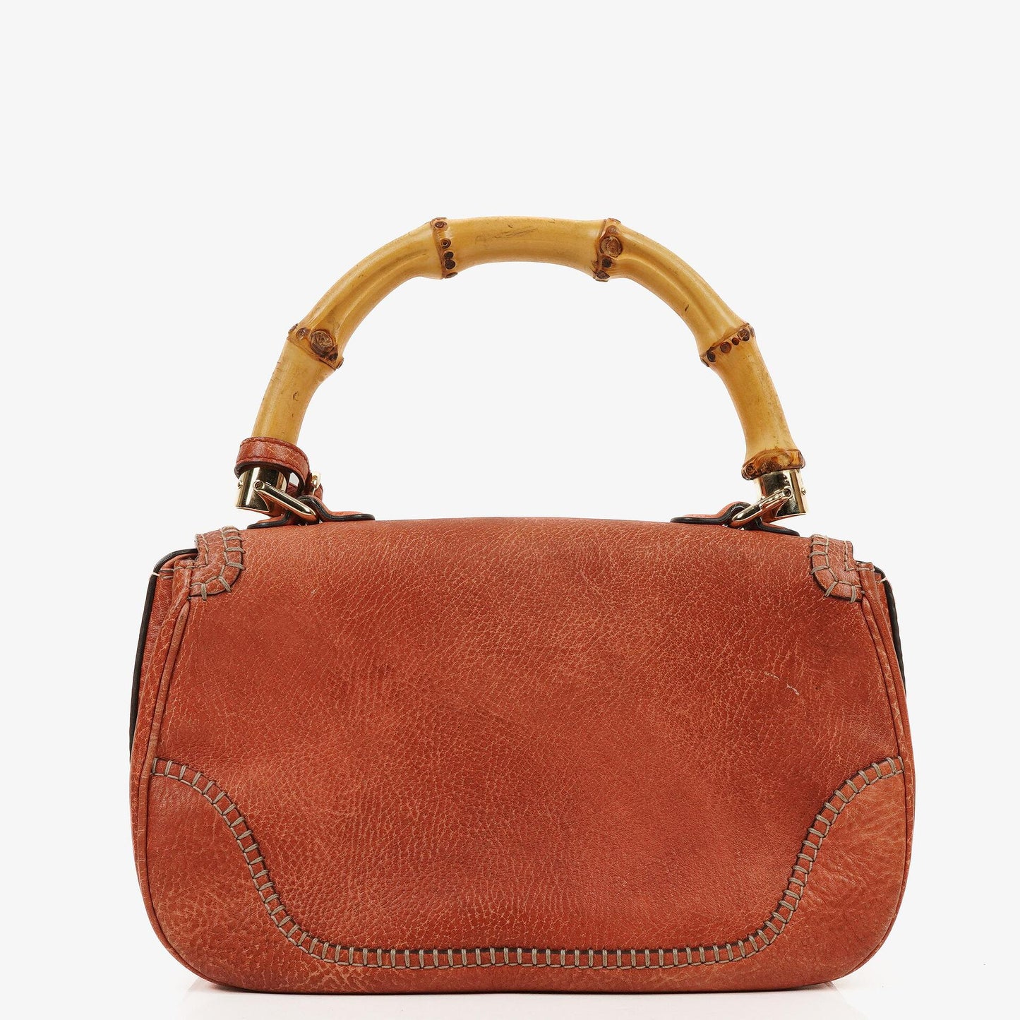 Gucci Coral Pebbled Calfskin Medium New Convertible Bamboo Top Handle Bag