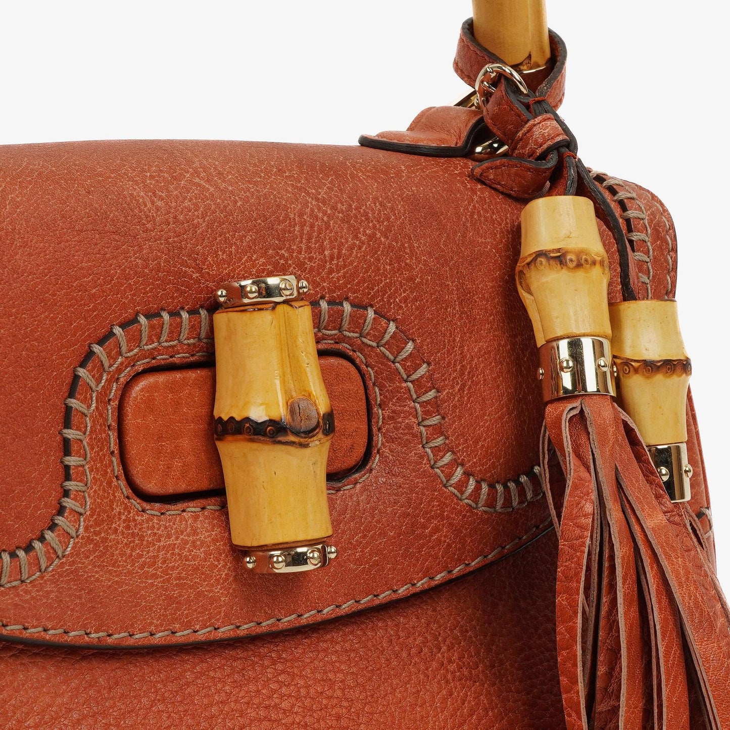 Gucci Coral Pebbled Calfskin Medium New Convertible Bamboo Top Handle Bag