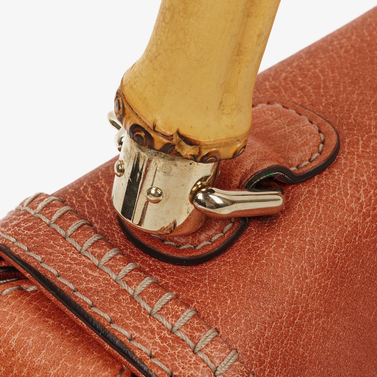 Gucci Coral Pebbled Calfskin Medium New Convertible Bamboo Top Handle Bag