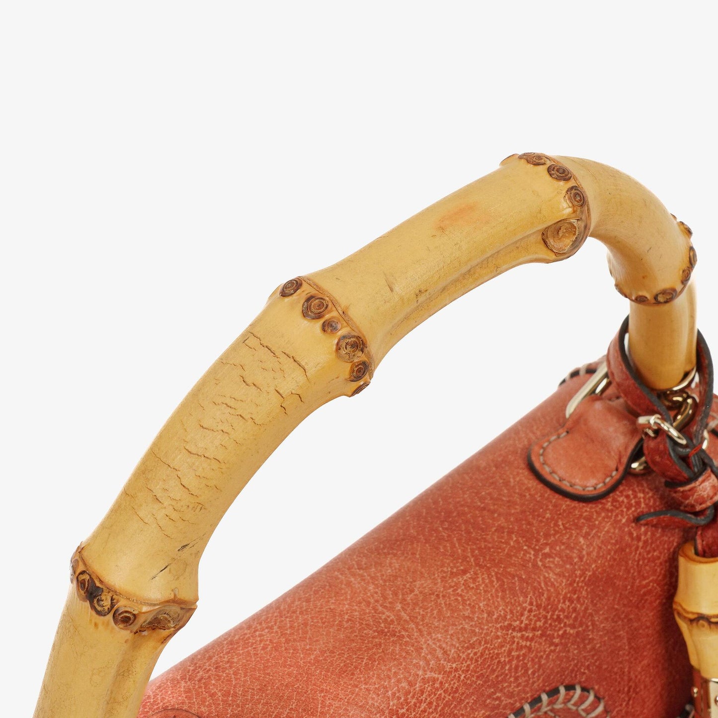 Gucci Coral Pebbled Calfskin Medium New Convertible Bamboo Top Handle Bag