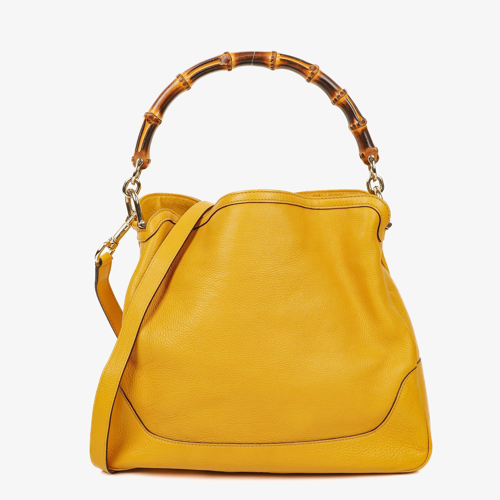 Gucci Diana Bamboo Handle Yellow Pebbled Leather Shoulder Bag