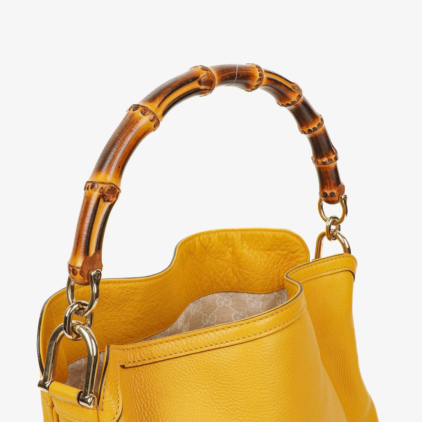 Gucci Diana Bamboo Handle Yellow Pebbled Leather Shoulder Bag