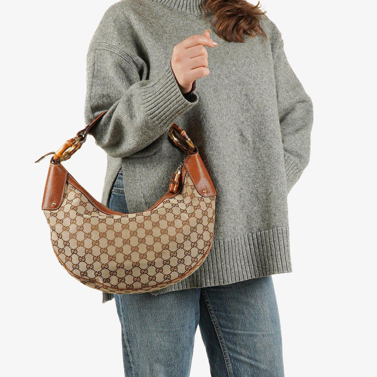 Gucci GG Canvas Bamboo Ring Hobo Bag