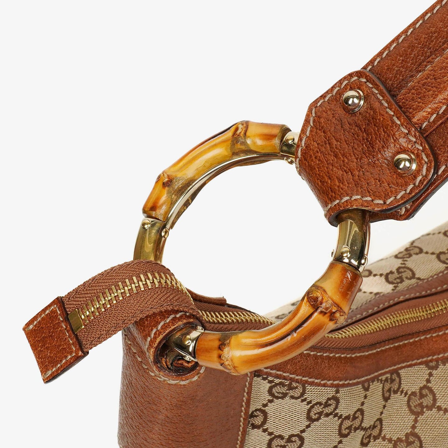Gucci GG Canvas Bamboo Ring Hobo Bag