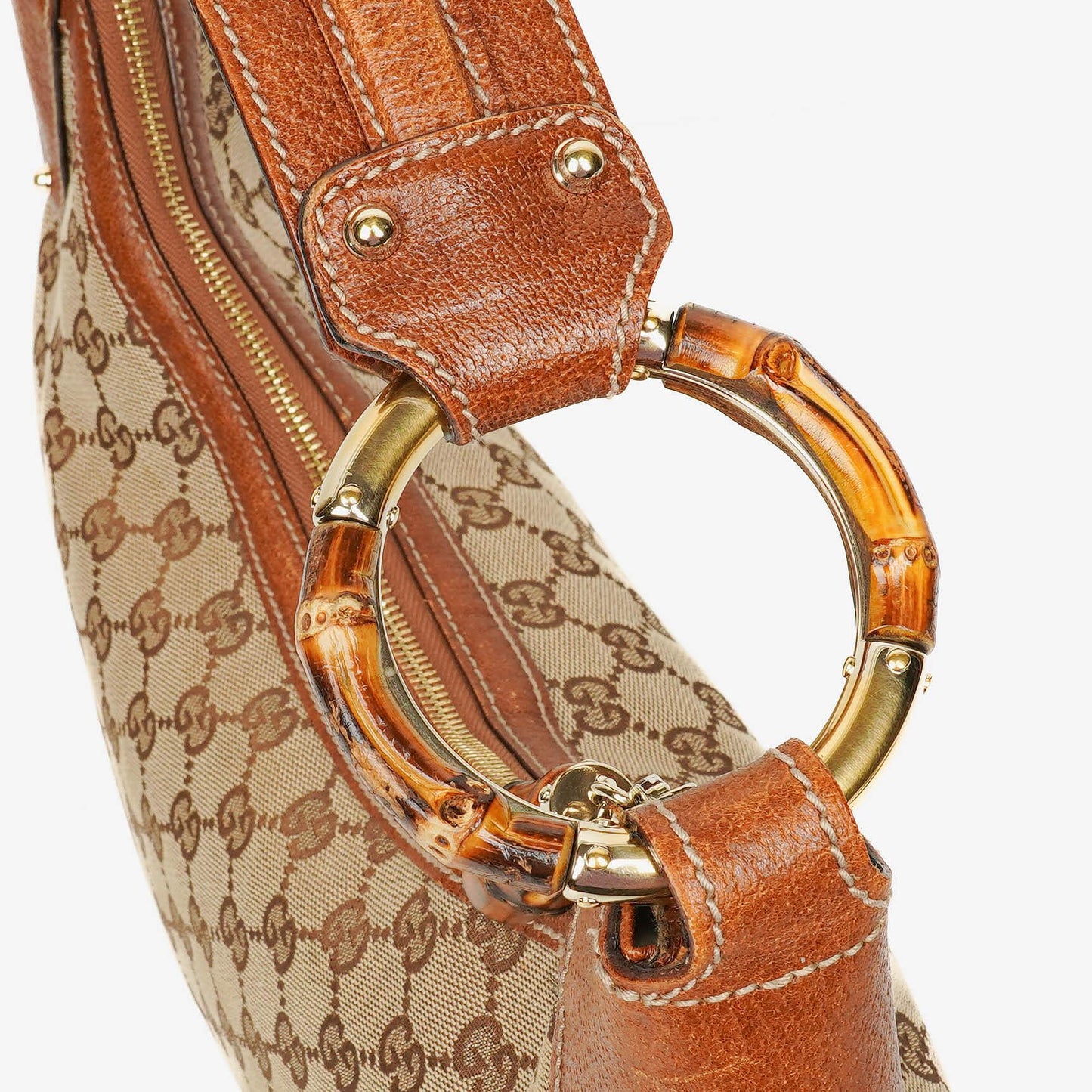 Gucci GG Canvas Bamboo Ring Hobo Bag