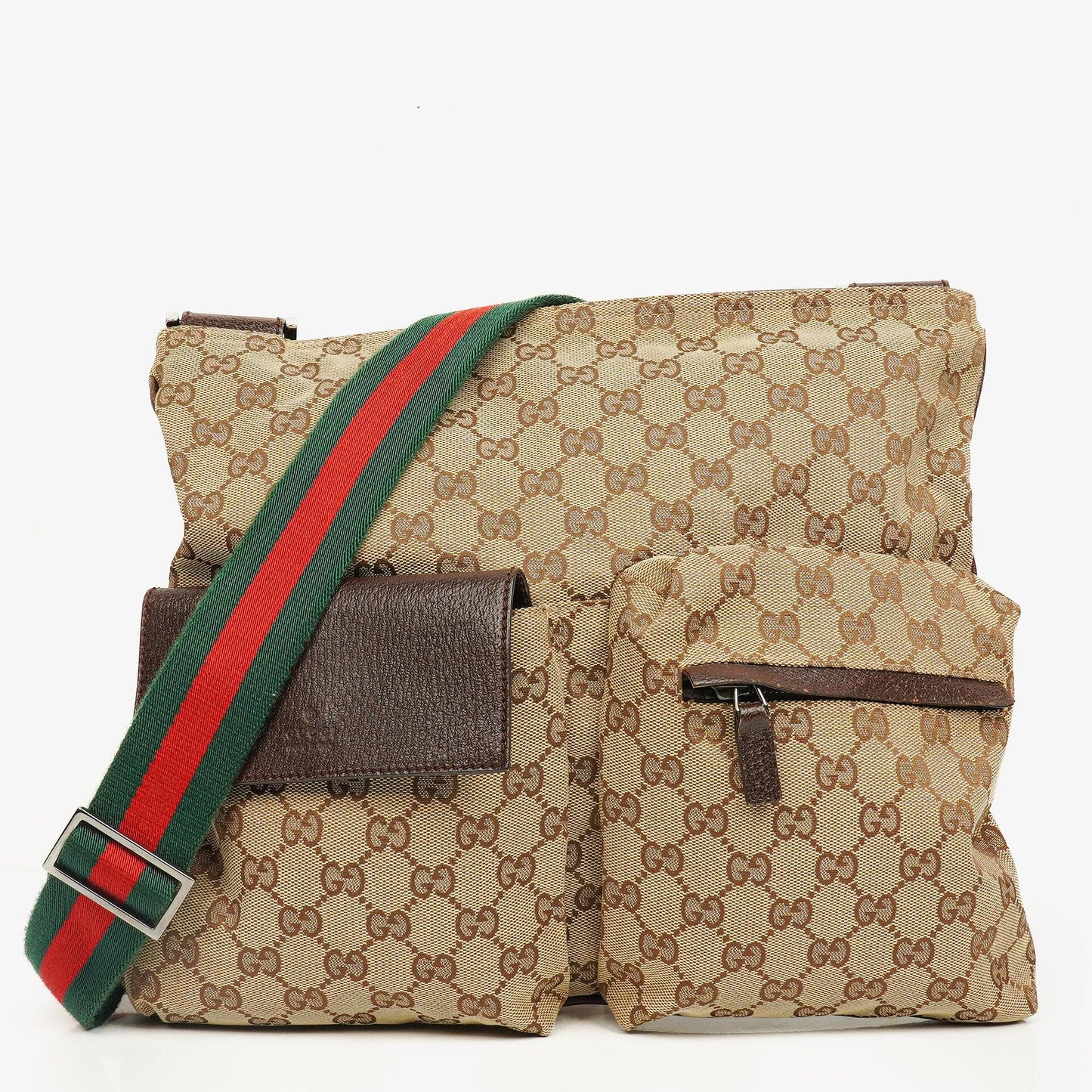Gucci GG Canvas Double Pocket Web Messenger Bag