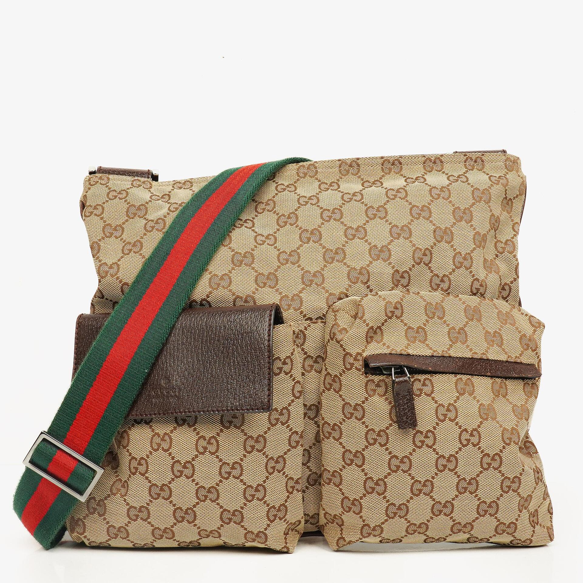 Gucci GG Canvas Double Pocket Web Messenger Bag
