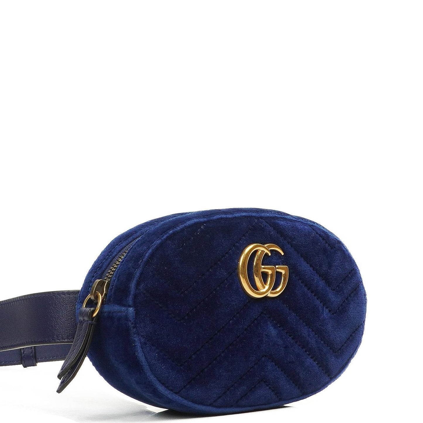 Gucci GG Marmont Matelasse Cobalt Blue Velvet Belt Bag 85 34