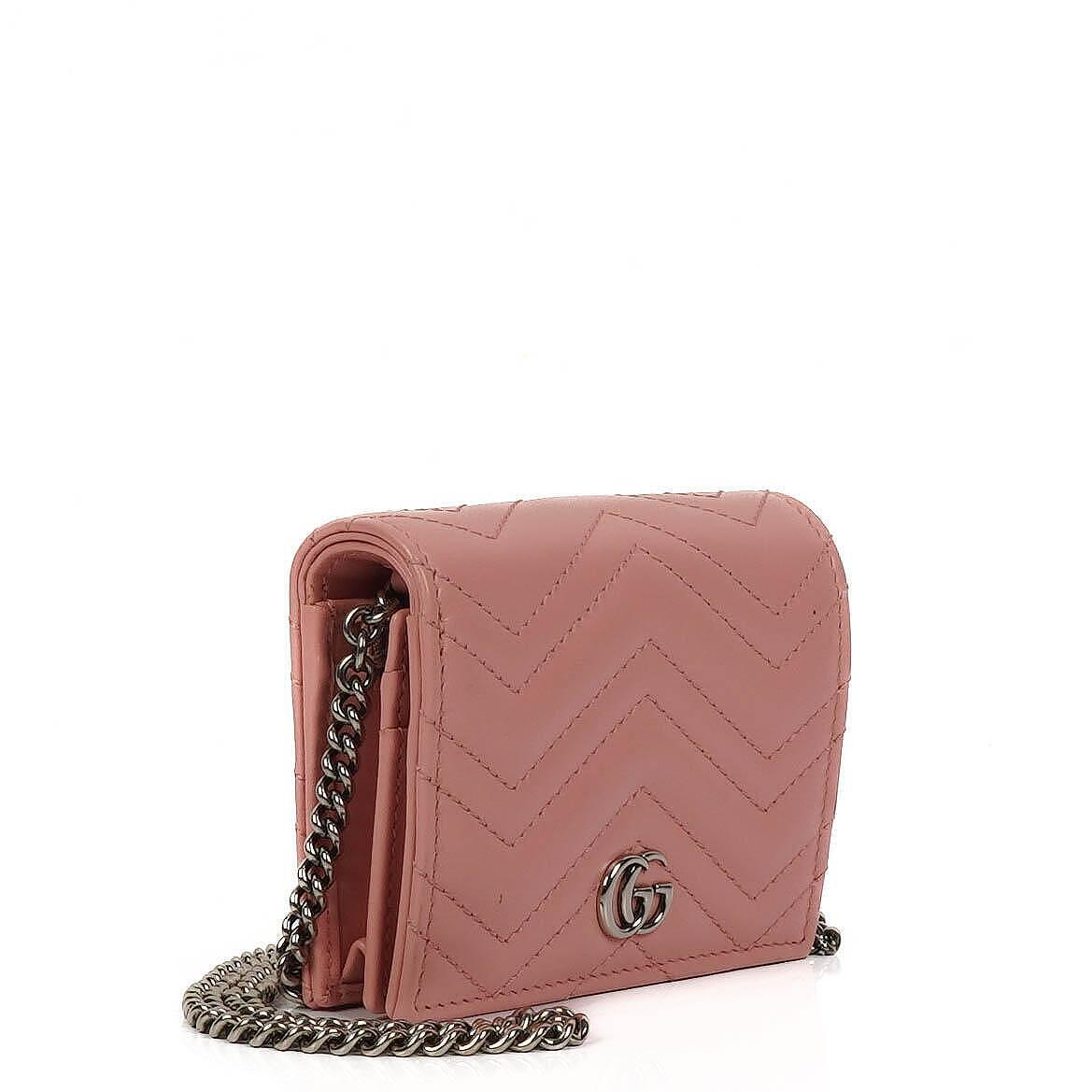 Gucci GG Marmont Small Wallet on Chain Pink Leather Silver-Tone Hardware