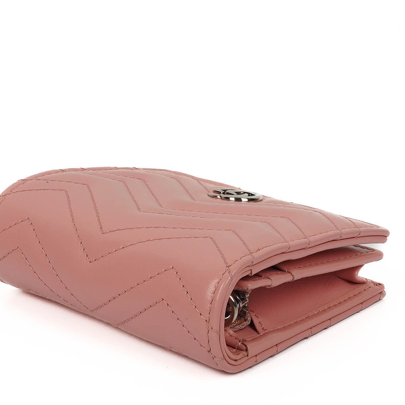 Gucci GG Marmont Small Wallet on Chain Pink Leather Silver-Tone Hardware