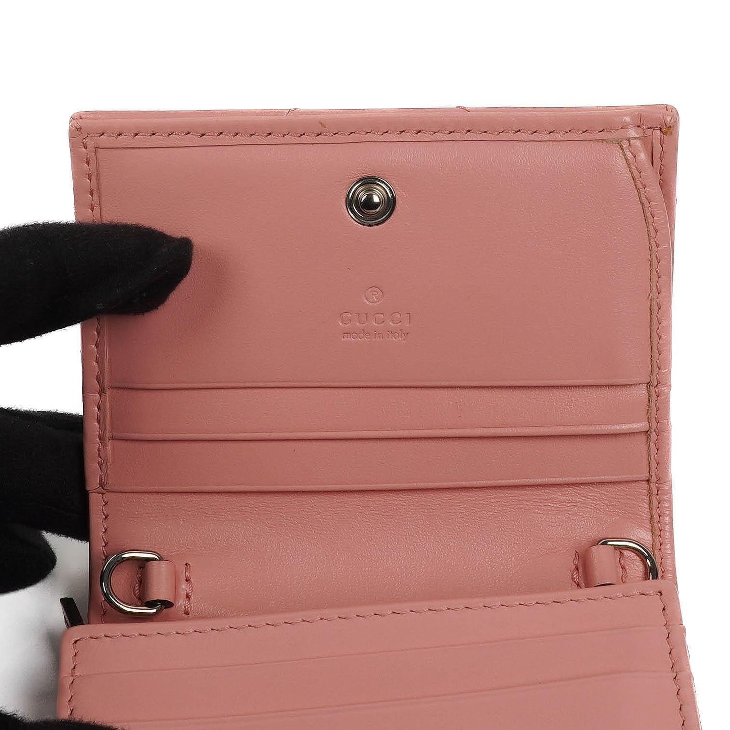 Gucci GG Marmont Small Wallet on Chain Pink Leather Silver-Tone Hardware