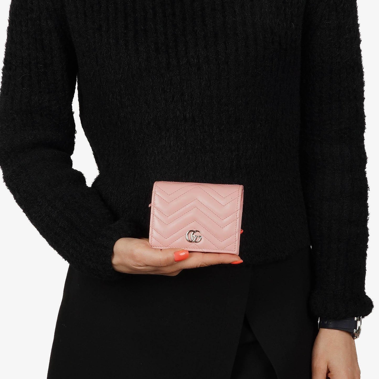 Gucci GG Marmont Small Wallet on Chain Pink Leather Silver-Tone Hardware