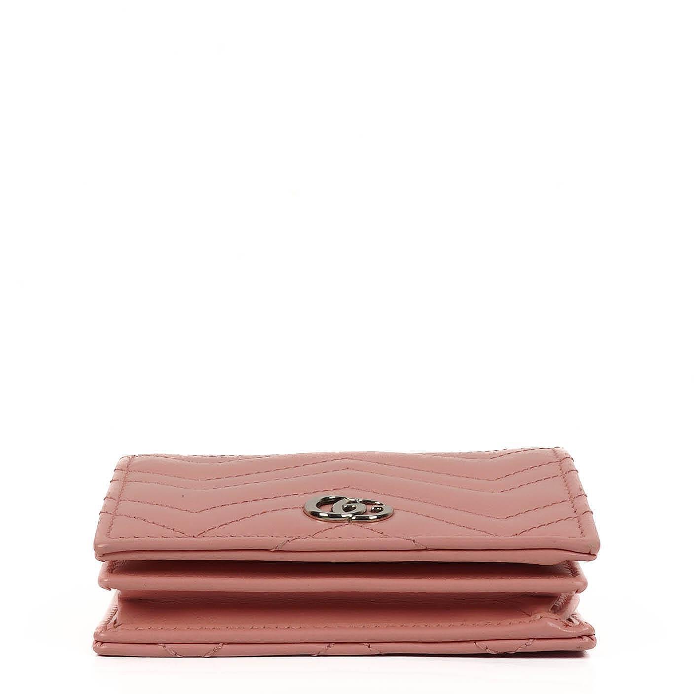 Gucci GG Marmont Small Wallet on Chain Pink Leather Silver-Tone Hardware