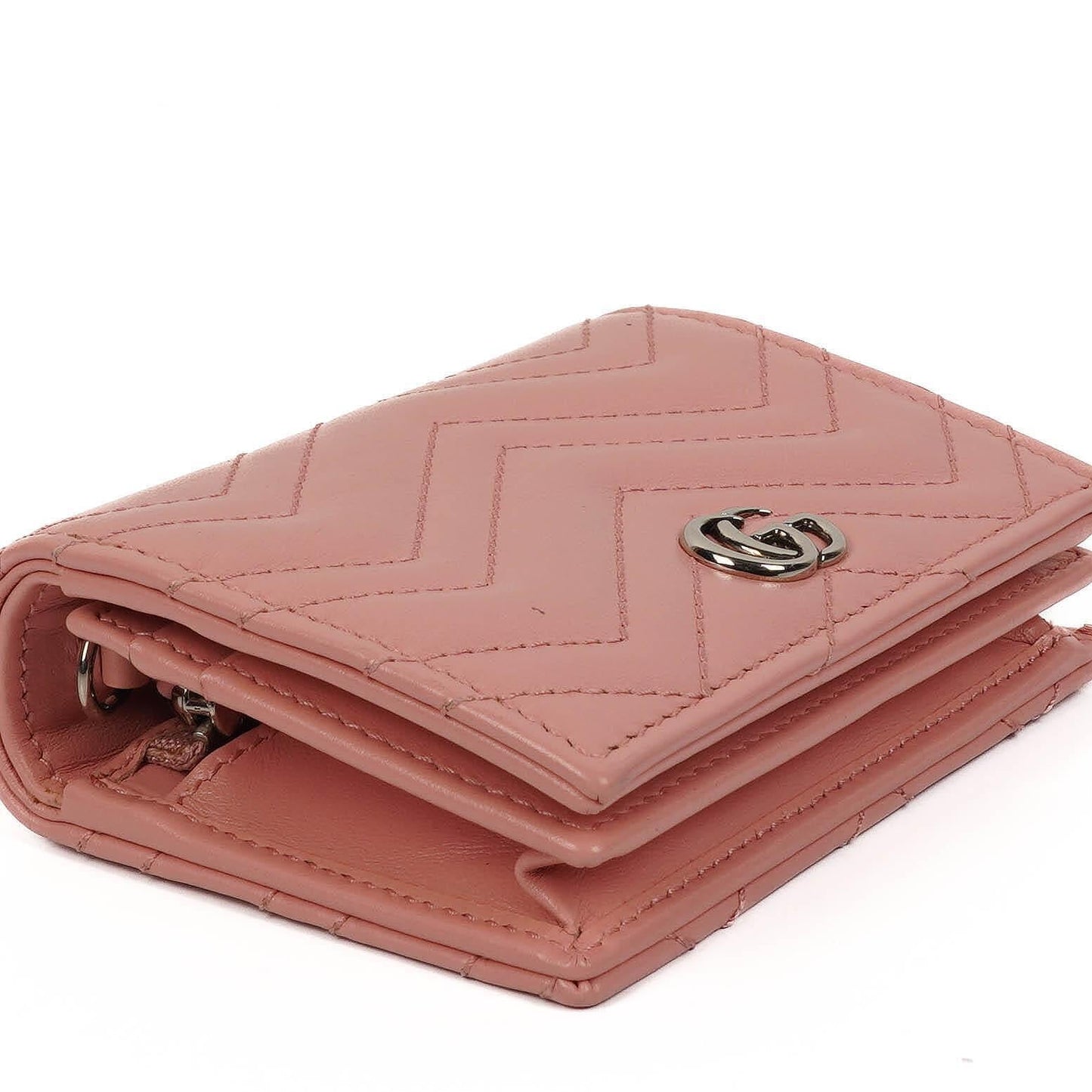 Gucci GG Marmont Small Wallet on Chain Pink Leather Silver-Tone Hardware