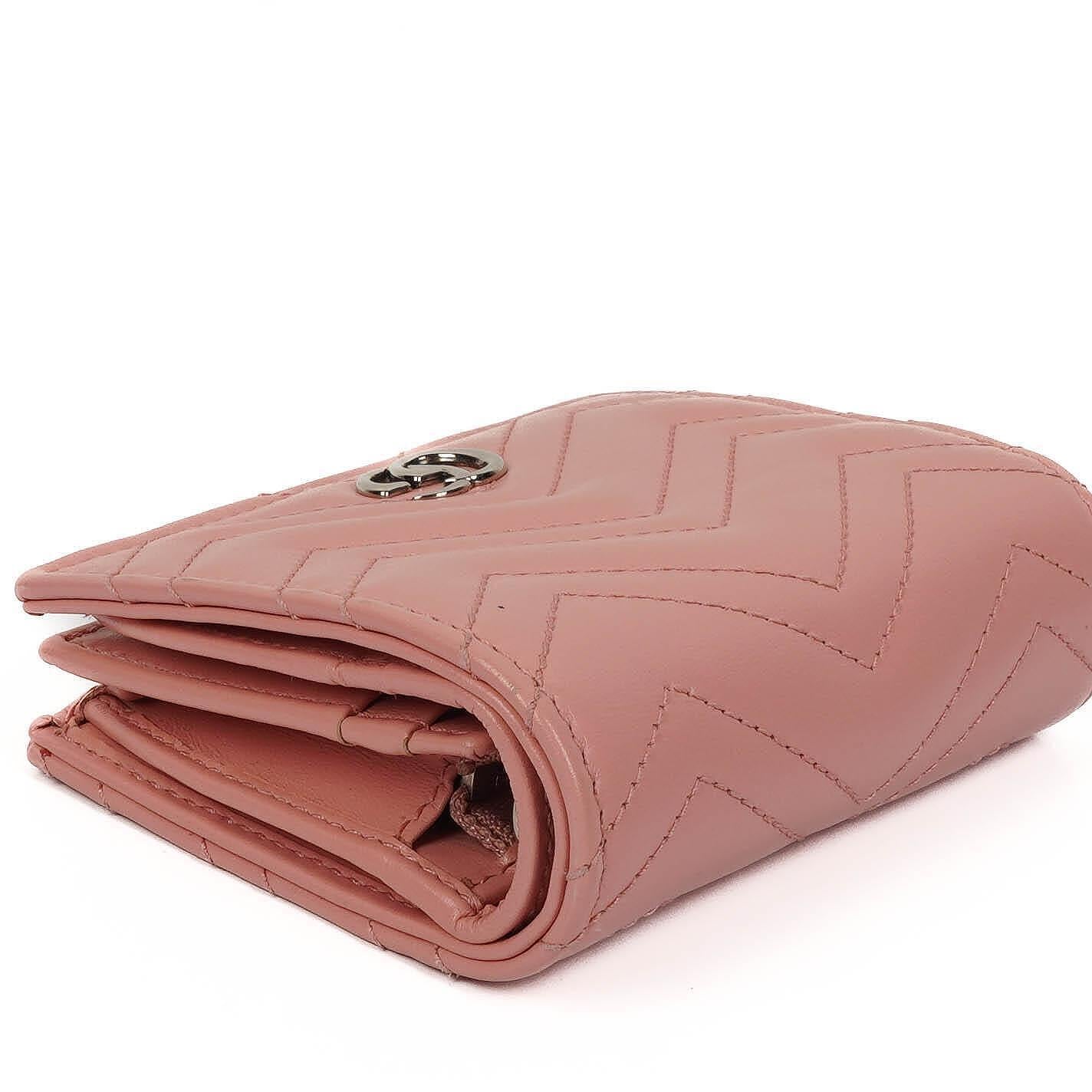 Gucci GG Marmont Small Wallet on Chain Pink Leather Silver-Tone Hardware