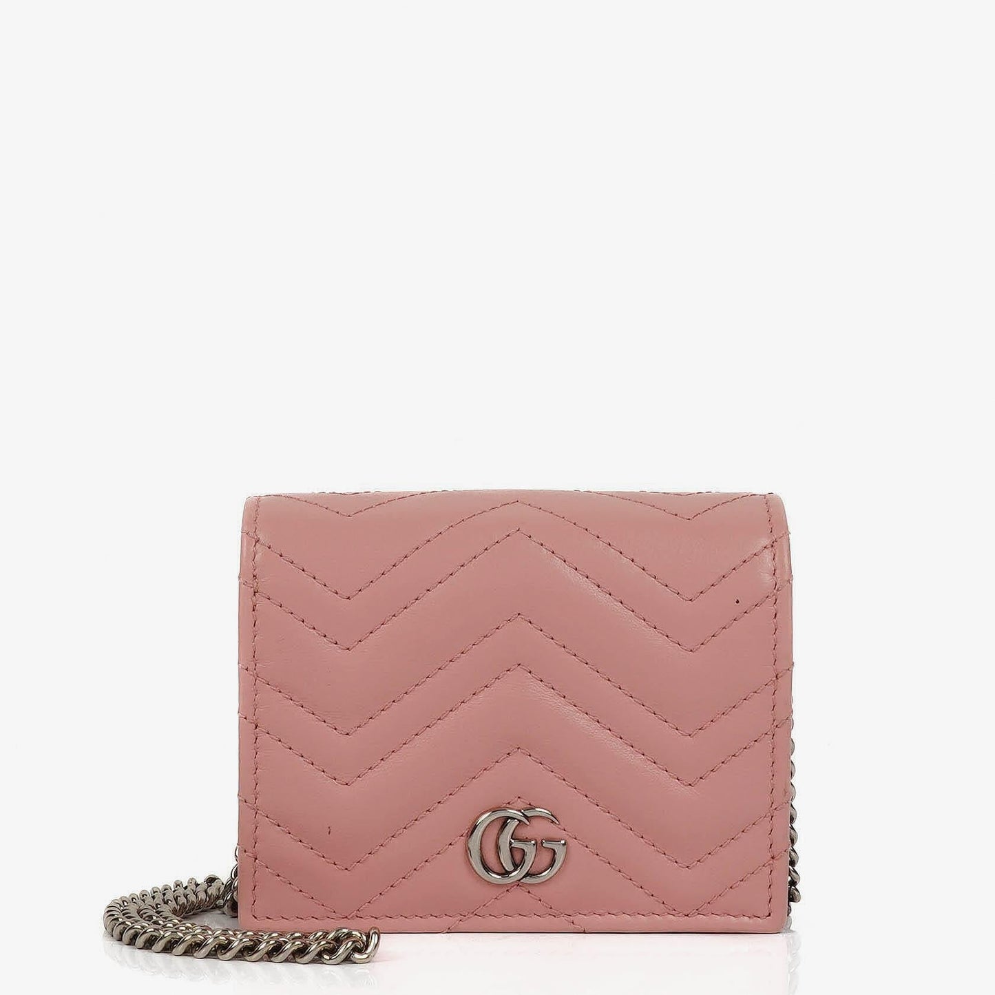 Gucci GG Marmont Small Wallet on Chain Pink Leather Silver-Tone Hardware