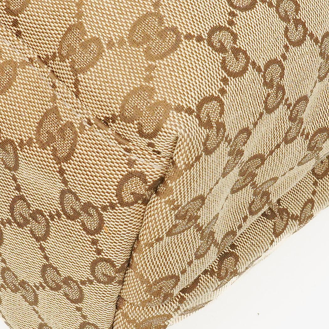 Gucci GG Monogram Canvas Beige Bamboo Top Handle Bag