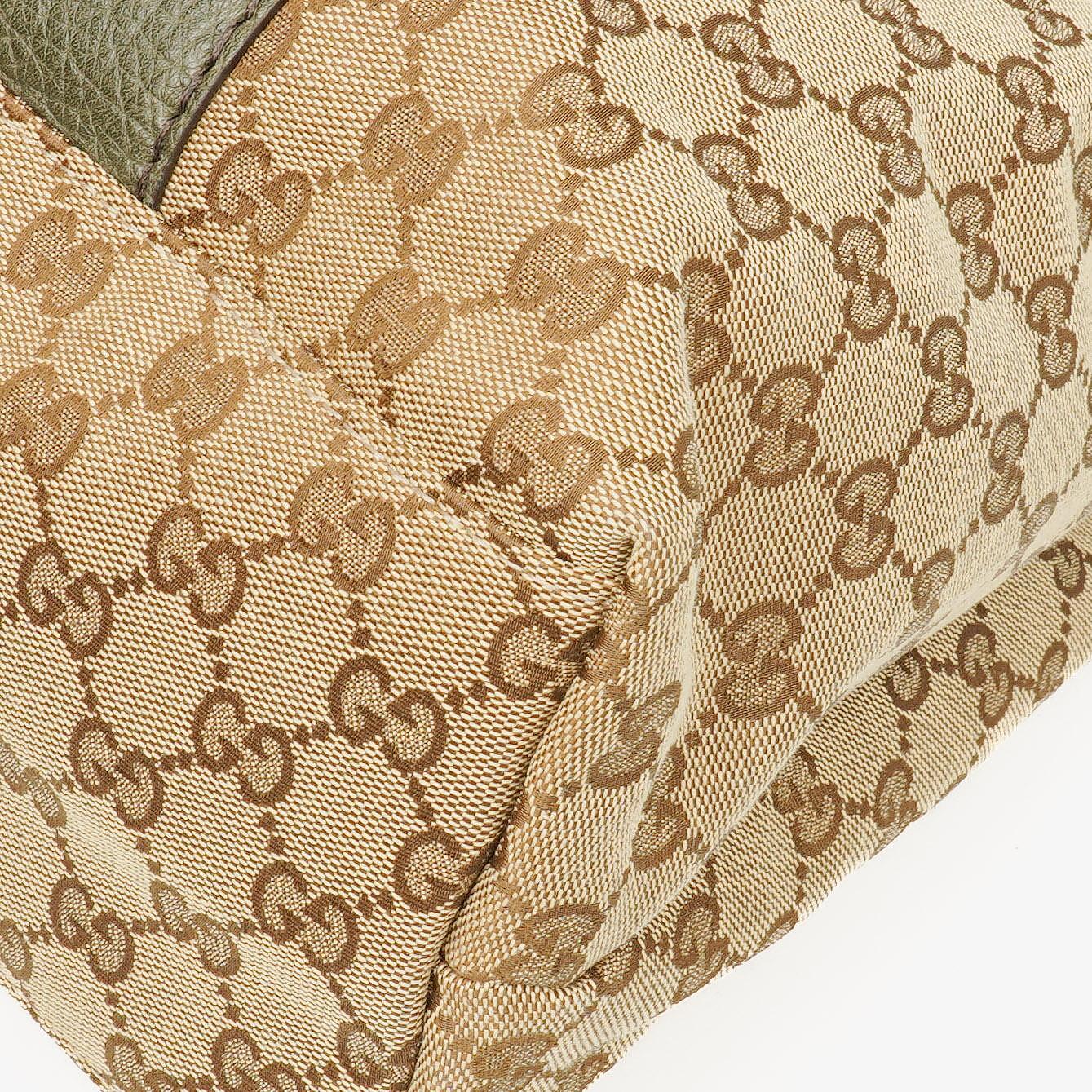Gucci GG Monogram Canvas Beige Bamboo Top Handle Bag