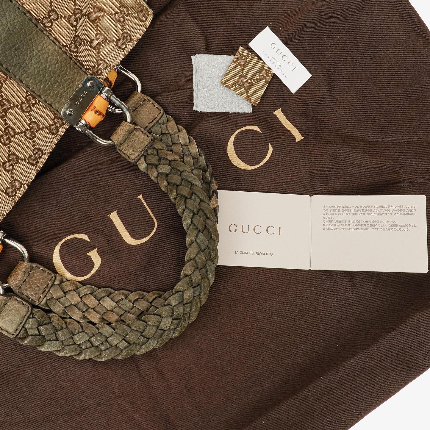 Gucci GG Monogram Canvas Beige Bamboo Top Handle Bag