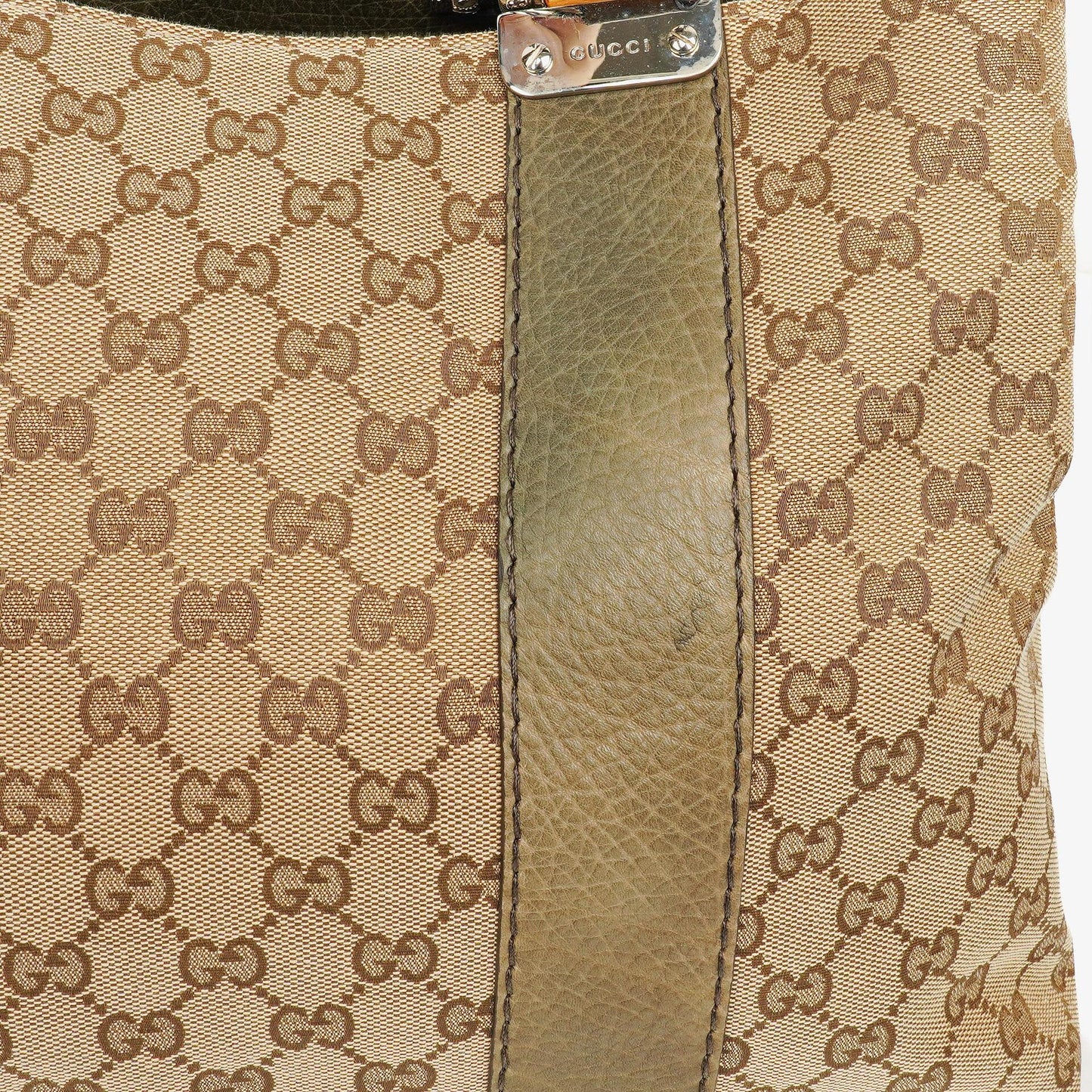 Gucci GG Monogram Canvas Beige Bamboo Top Handle Bag