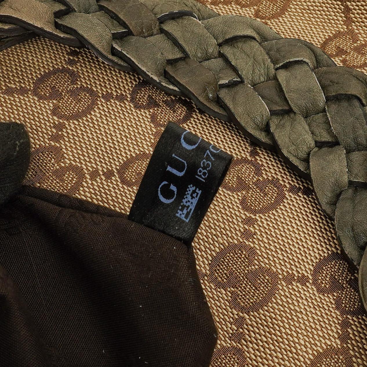Gucci GG Monogram Canvas Beige Bamboo Top Handle Bag