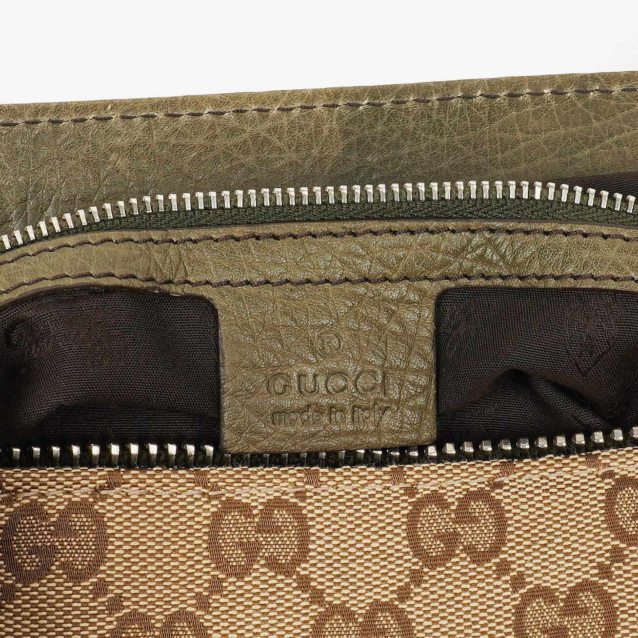 Gucci GG Monogram Canvas Beige Bamboo Top Handle Bag