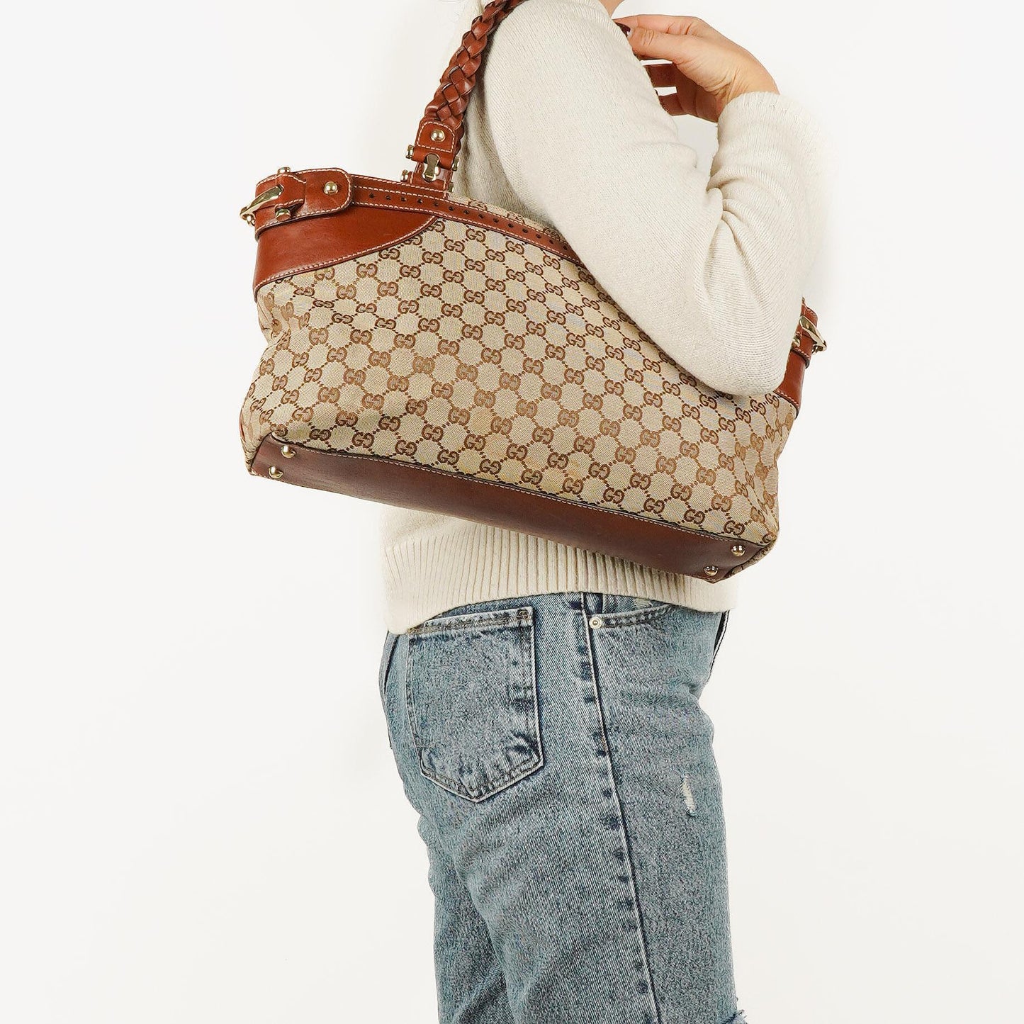 Gucci GG Monogram Canvas Beige/Brown Handbag