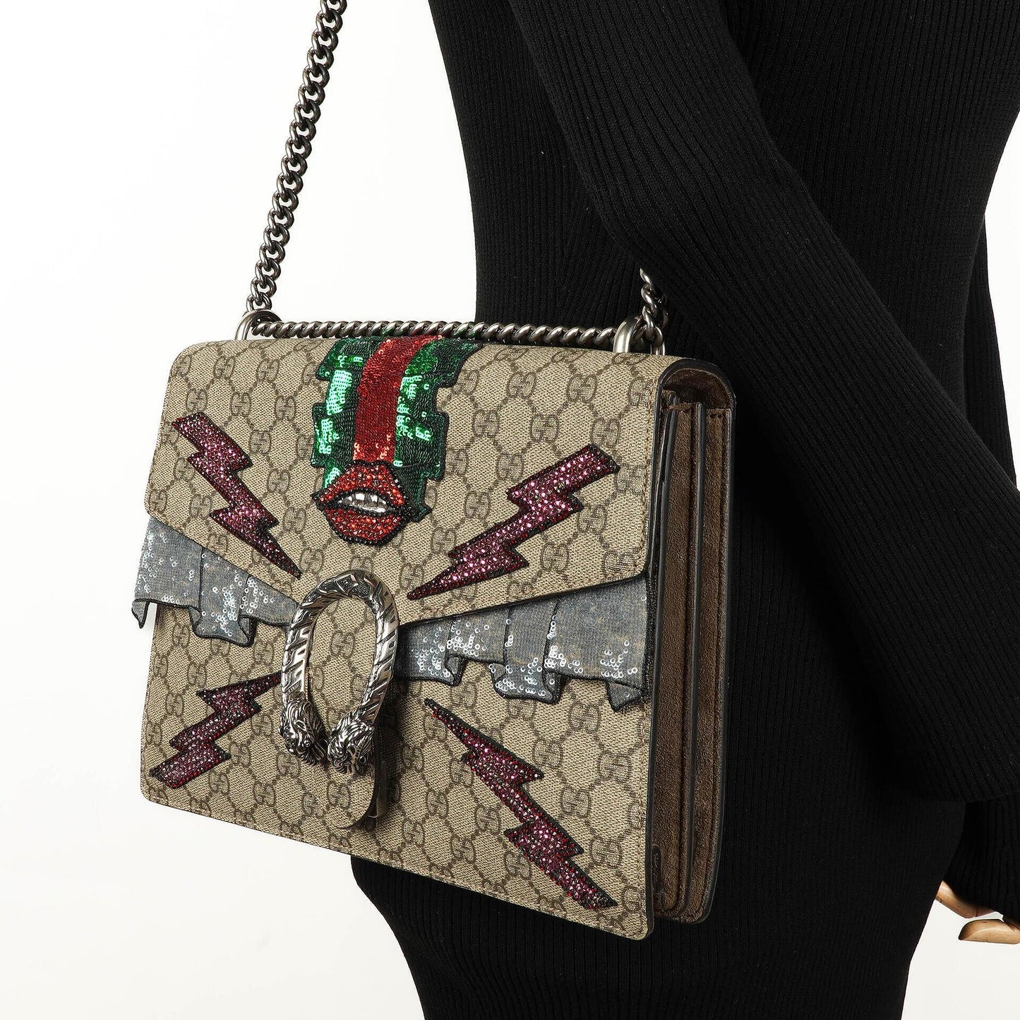 Gucci Dionysus GG Supreme Lightning Embroidered Medium Shoulder Bag
