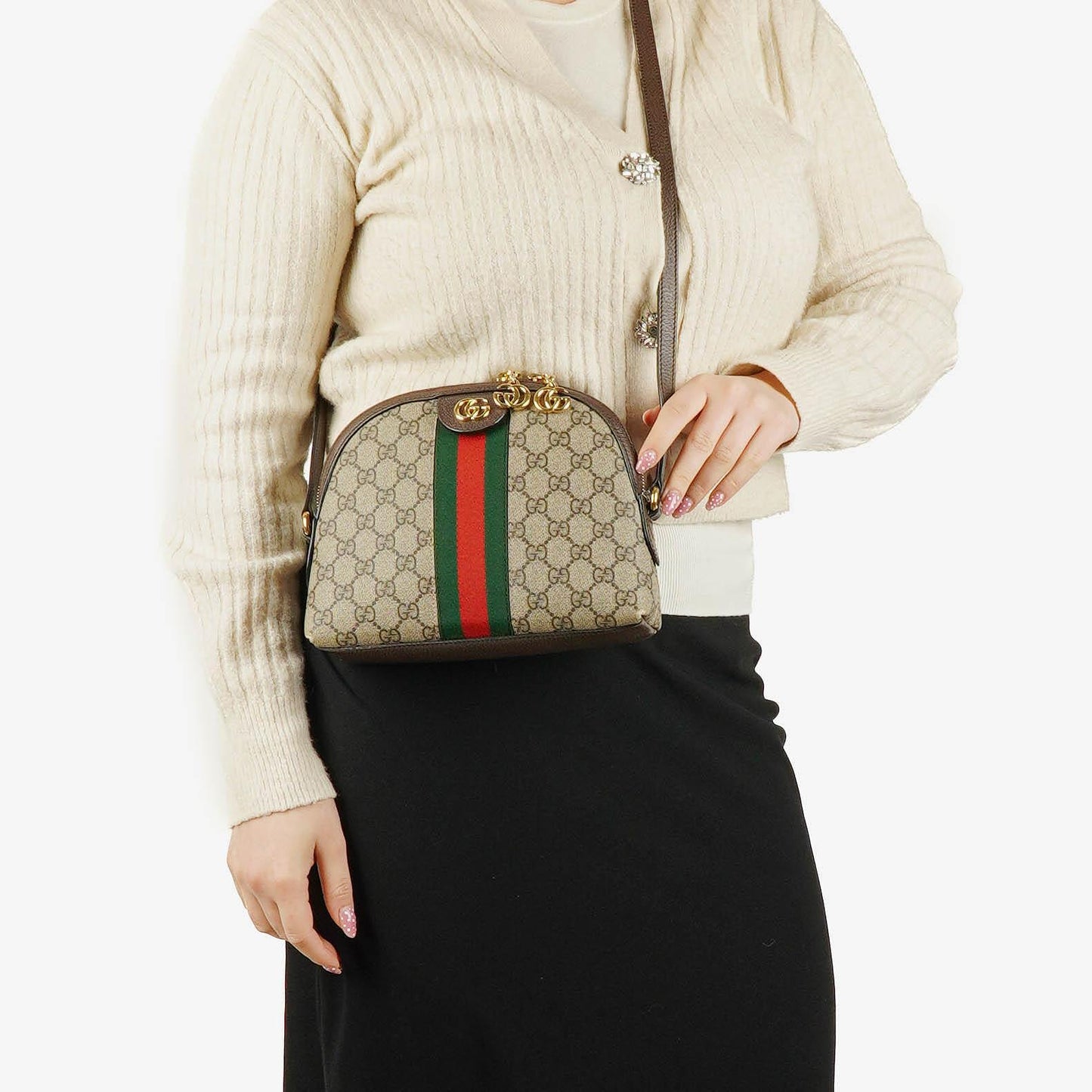 Gucci GG Supreme Monogram Small Dome Ophidia Rounded Top Shoulder Bag