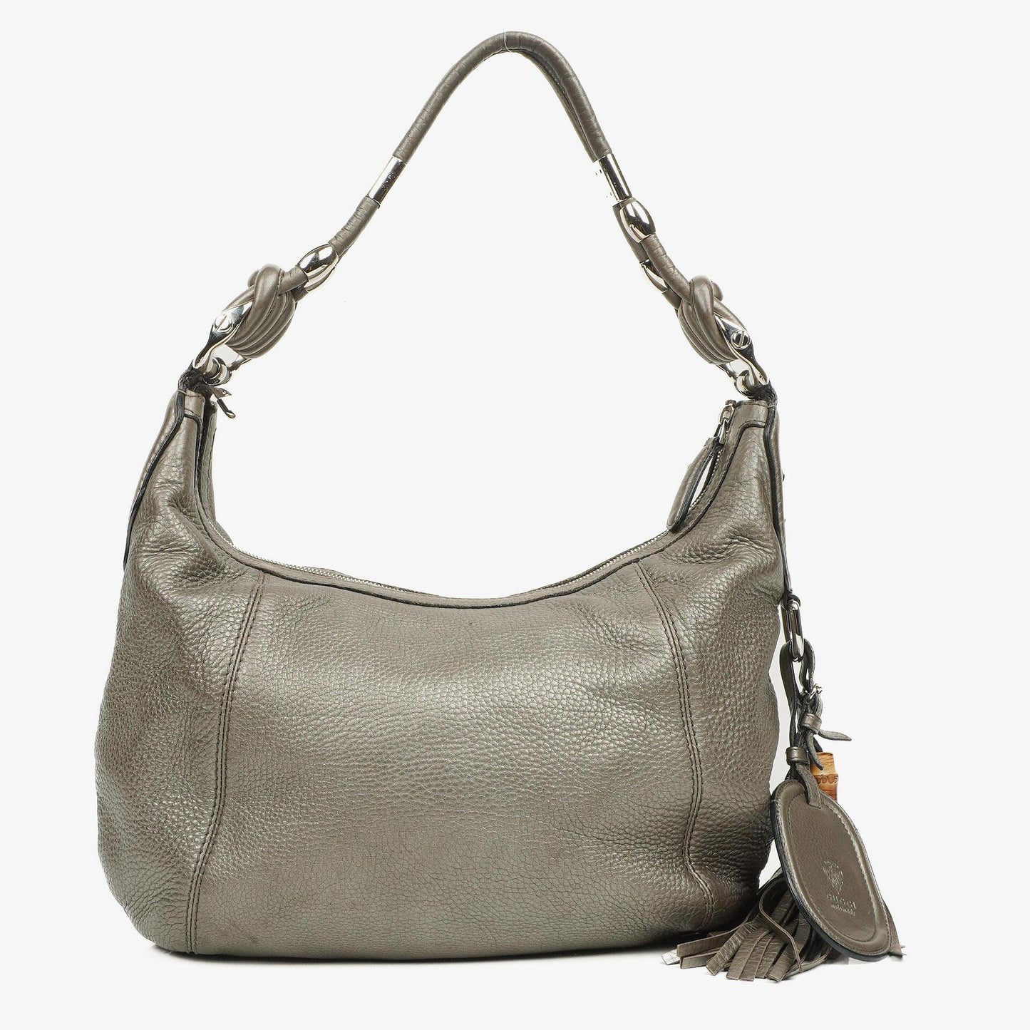 Gucci Grey Pebbled Calfskin Horsebit Hobo