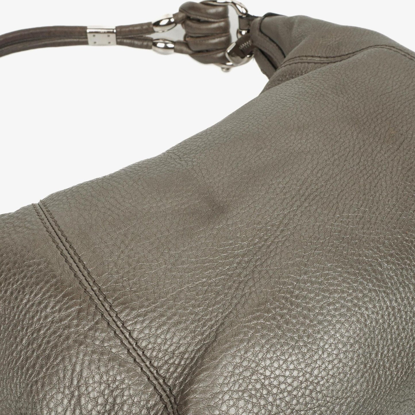 Gucci Grey Pebbled Calfskin Horsebit Hobo