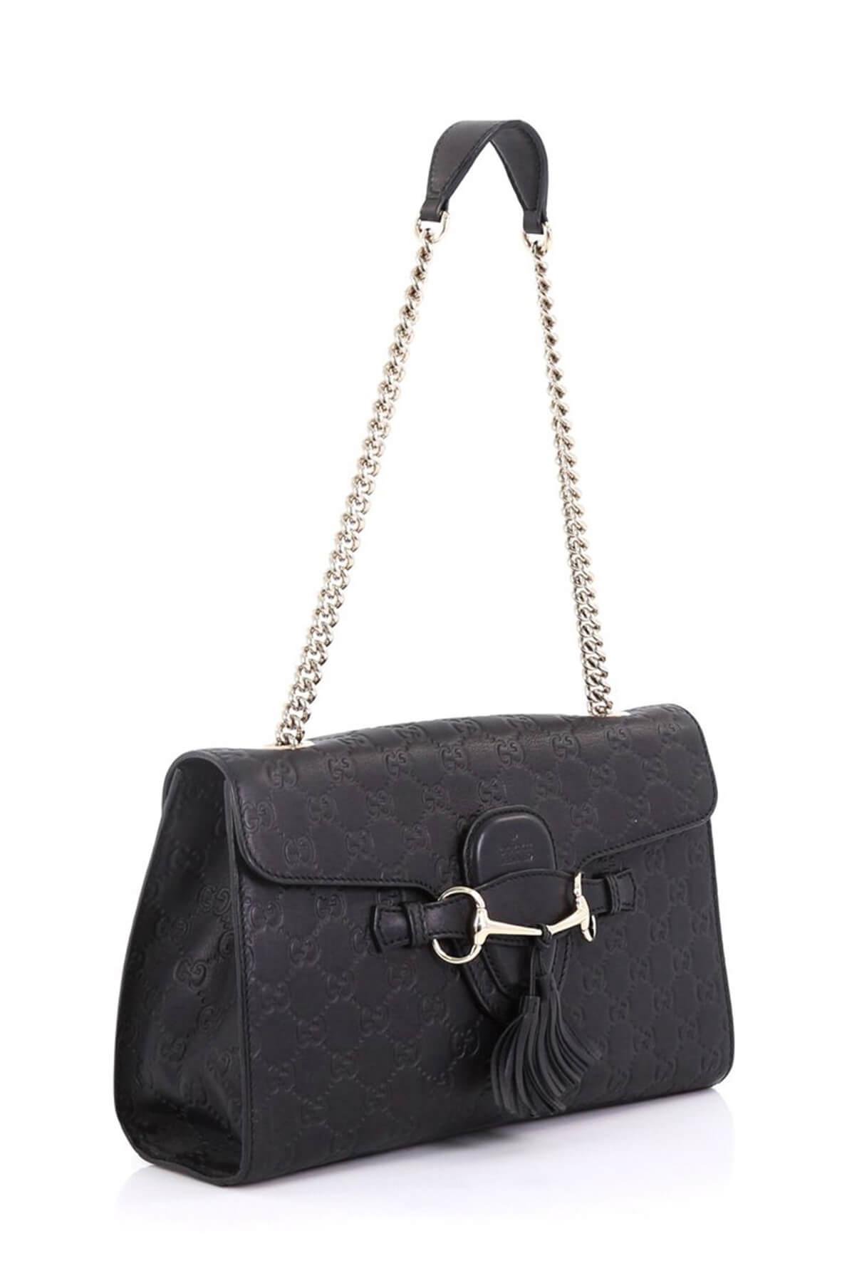 Gucci Guccissima Black Leather Chain Shoulder Bag Style 1