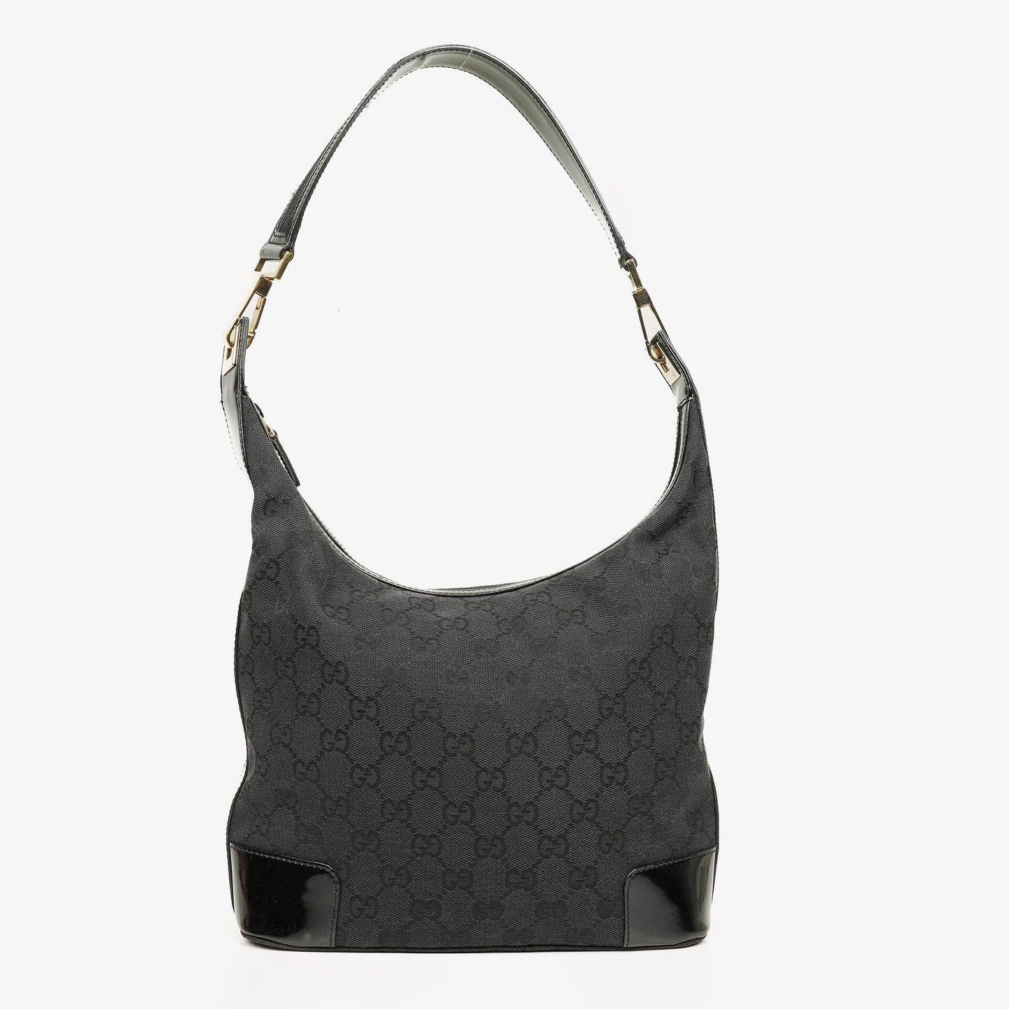 Gucci Hobo Shoulder Bag in GG Canvas and Patent Leather Black