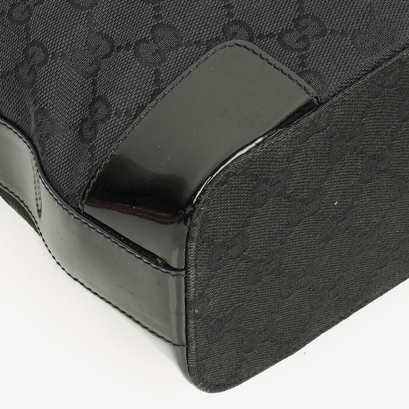 Gucci Hobo Shoulder Bag in GG Canvas and Patent Leather Black
