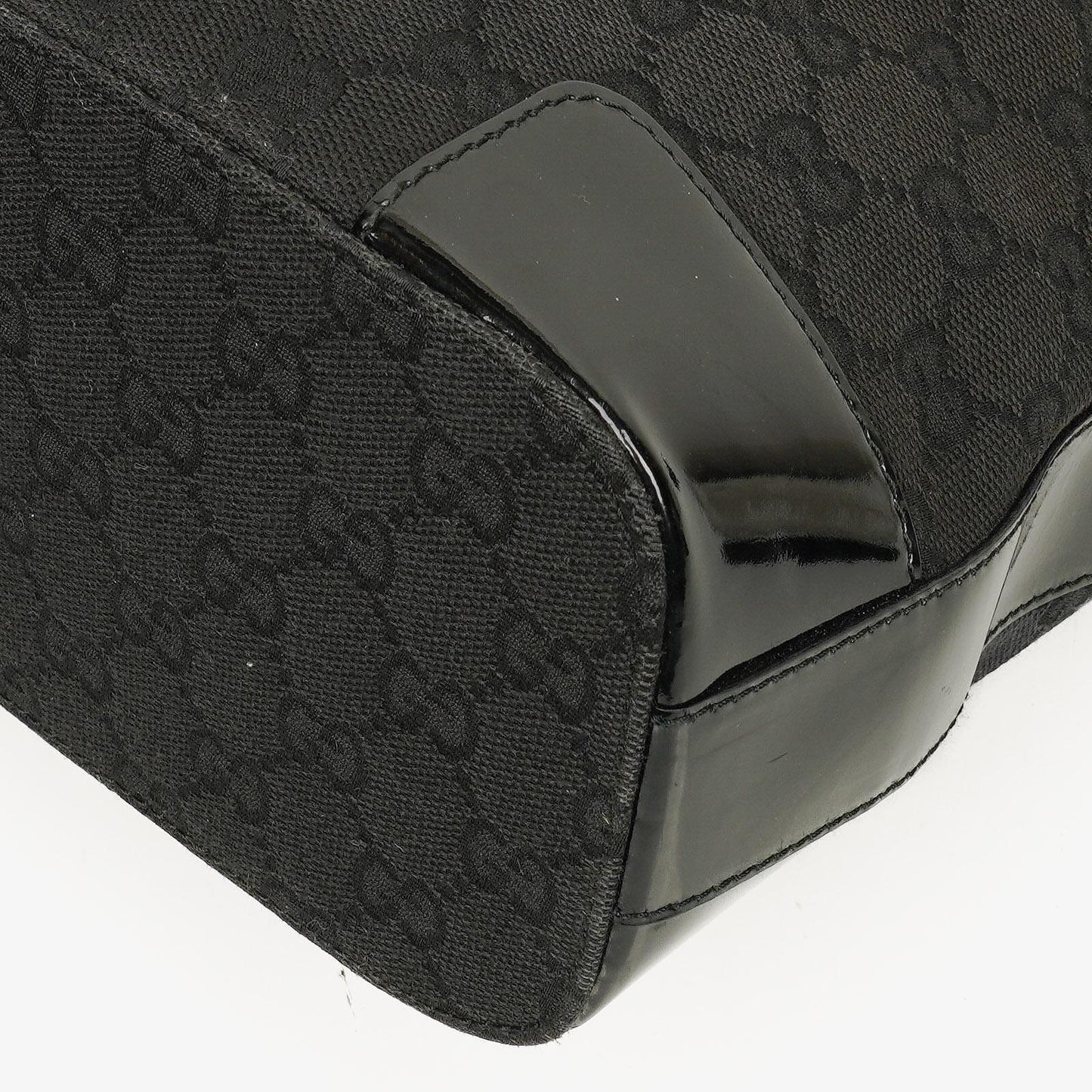 Gucci Hobo Shoulder Bag in GG Canvas and Patent Leather Black