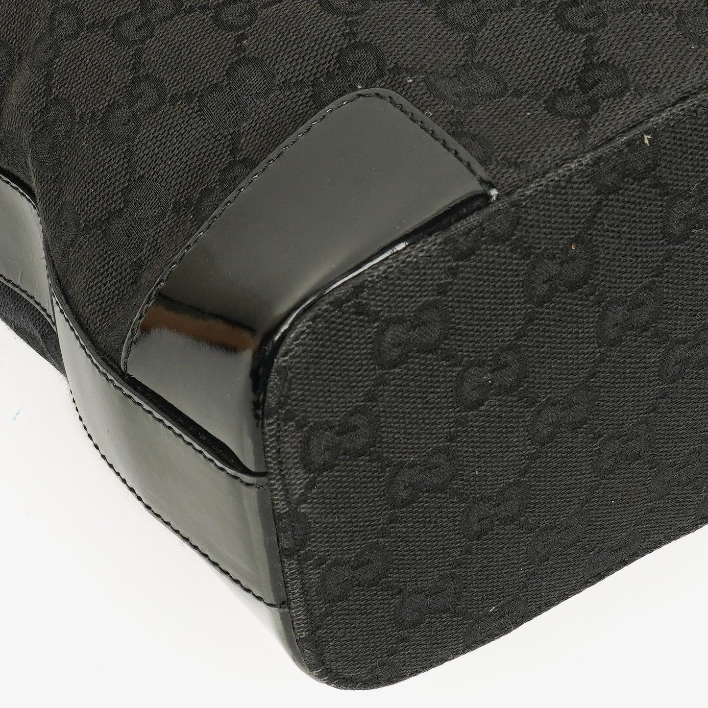 Gucci Hobo Shoulder Bag in GG Canvas and Patent Leather Black