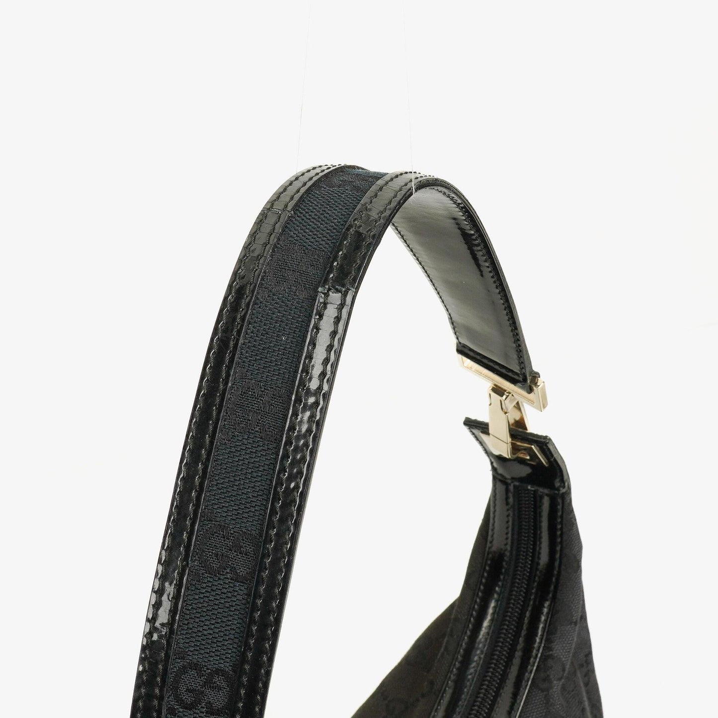 Gucci Hobo Shoulder Bag in GG Canvas and Patent Leather Black